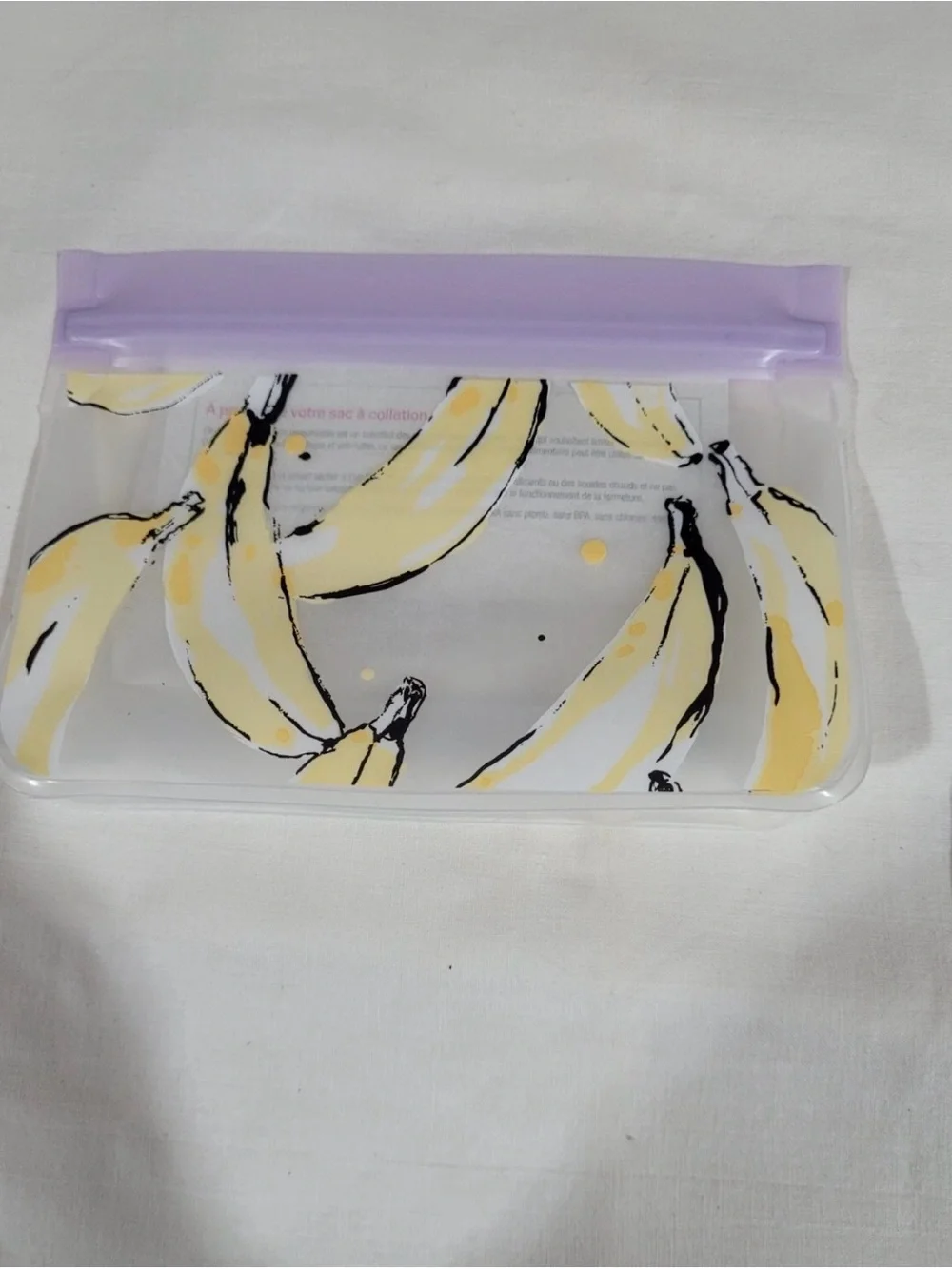 Thirty-one Clear Banana Print Cosmetic Pouch with Lavender Top